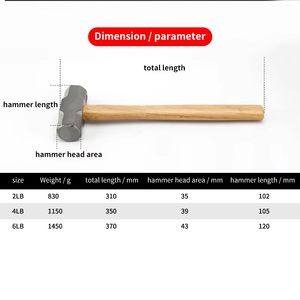 Marteau de maçonnerie robuste à tête octogonale carrée en acier forgé, avec manche en bois, 2LB 4LB 6LB, 1 pièce - Product Image 2