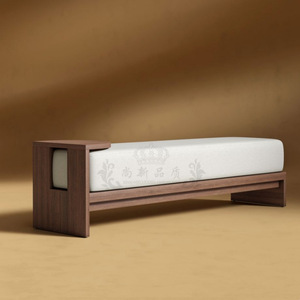 Banc à chaussures en bois massif de style chinois simple, avec revêtement en tissu blanc, durable, pour la maison, chambre et entrée - Product Image 6