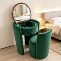 Coiffeuse minimaliste italienne en tissu avec armoire à bijoux pliable, miroir LED 3 couleurs, fixation murale pour chambre à coucher