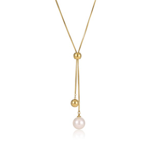 Модное классическое длинное регулируемое ожерелье для женщин с жемчужными бусинами из нержавеющей стали. Оптовая продажа от производителя. - Product Image 6