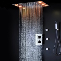 Système de pomme de douche pluie à Led avec Jets de mur, salle de bains, mitigeur thermostatique de douche, double poignée ensemble de douche de pluie