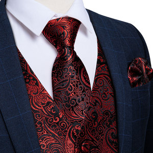 Nouvel ensemble <span class=keywords><strong>gilet</strong></span> et cravate en polyester à motif cachemire pour <span class=keywords><strong>homme</strong></span>, <span class=keywords><strong>costume</strong></span> de cérémonie, <span class=keywords><strong>gilet</strong></span> sans manches rouge <span class=keywords><strong>bordeaux</strong></span>, veste décontractée - Product Image 2