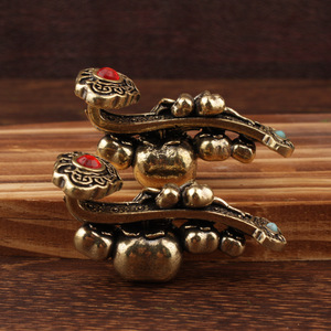 Brass Ruyi <b>Ornament</b> With <b>Red</b> And Green Gemstones Antique Collectible For Home Decor Gift Unisex Cultural Jewelry - Product Image 1