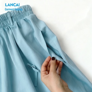 Falda <span class=keywords><strong>Midi</strong></span> Azul Claro para Mujer, Personalizable, Cintura Elástica, Algodón y Lino, Falda <span class=keywords><strong>Midi</strong></span> en Línea A con Decoración de Lazo - Product Image 3