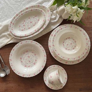 Elegant Pastoral Style Relief Lace Design Custom Pattern 10\" & 12\" Wedding Dinner Salad <b>Plates</b> with Pink Floral Plant Pattern - Product Image 2