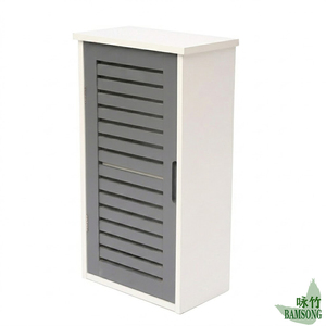 Armoire <span class=keywords><strong>de</strong></span> rangement <span class=keywords><strong>blanche</strong></span> et grise avec <span class=keywords><strong>porte</strong></span> à persiennes, style minimaliste moderne, 2 niveaux séparés pour ranger les serviettes, les articles <span class=keywords><strong>de</strong></span> <span class=keywords><strong>toilette</strong></span>, armoire <span class=keywords><strong>de</strong></span> salle <span class=keywords><strong>de</strong></span> bain - Product Image 6