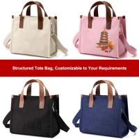 Tas Tote Kanvas Tebal Berstruktur 3D, Tas Selempang dengan Tali Lepas Pasang, Kantong Dalam, Penutup Kancing, Logo Custom