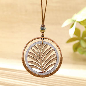 Wooden Shell Pendant <b>Necklace</b> Copper Alloy Pave Setting <b>Boho</b> Style Unisex Fashion Jewelry - Product Image 3