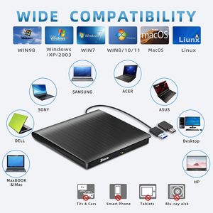 Unidad de DVD externa portátil USB 3,0 tipo C, grabadora de CD y reproductor de DVD, regrabadora de ROM Compatible con portátil y PC, disco DVD RW estándar - Product Image 3
