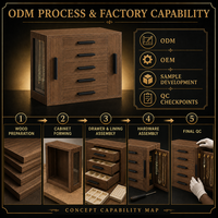 Armoire à bijoux en bois pour bureau avec 5 tiroirs, portes à double vitrine pour colliers, miroir et compartiments d'organisation