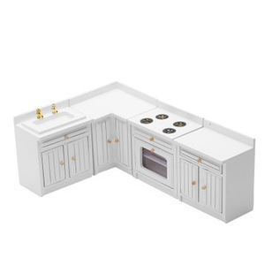 Meubles miniatures pour maison de poupée 1:12, armoires de cuisine, modèle de nourriture miniature, combinaison table de cuisson, évier et comptoir - Product Image 4