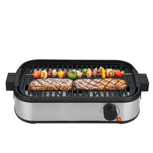 EU Adjustable Temperature Smokeless Indoor Non-Stick <b>BBQ</b> Griddle with Removable Drip Tray for Healthy Grilling - Product Image 4