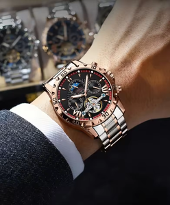 Luxury Tourbillon Mechanical <b>Watches</b> for Men Waterproof Luminous Date Week Stainless Steel Hollow Male Mechanical <b>Watches</b> - Product Image 4