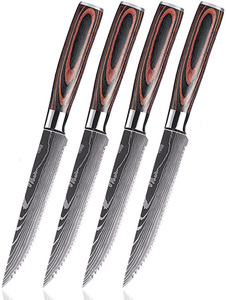 Lot de 4 <span class=keywords><strong>couteaux</strong></span> à steak de qualité supérieure avec manche en bois, lame entièrement dentelée en acier inoxydable, pour la cuisine et la maison, idéal pour le dropshipping - Product Image 2