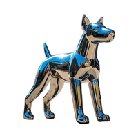 Sculpture de chien en acier inoxydable sur mesure, taille réelle, polie, plaquée argent, 3D, simplicité moderne, pour décoration extérieure