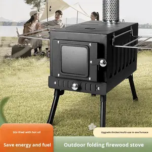 Estufa <span class=keywords><strong>de</strong></span> <span class=keywords><strong>Leña</strong></span> Portátil <span class=keywords><strong>de</strong></span> Acero Inoxidable y Acero al Carbono, Plegable, para Camping en Todas las Estaciones - Product Image 3