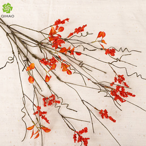 Qihao Artificial Red Maple Leaves With Fruit And Withered Branches <b>For</b> Wedding Home <b>Decor</b> 3 Leaf 4 Fruit <b>Twig</b> Plastic Silk - Product Image 1