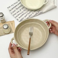 Bol en céramique à double poignée, forme irrégulière, fait main, très attrayant, pour yaourt, salade de fruits, nouilles instantanées, soupe, usage domestique
