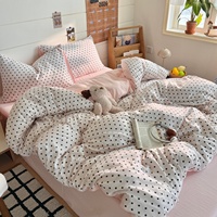 Ensemble de draps de lit 4 pièces en polyester imprimé à 100%, taille king, motif à pois, ensemble de literie en gros