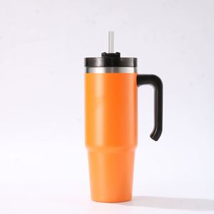 Gobelet isotherme de voyage 20oz 30oz en acier inoxydable avec poignée, couvercle, paille et base antidérapante pour boissons froides et chaudes - Product Image 2