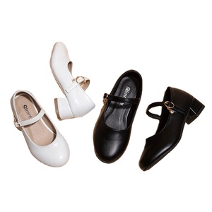 Nuevos Zapatos de Princesa Blancos y Negros para Niñas, Zapatos de Tacón Alto de Cuero para Actuaciones y Escolares, Zapatos de Baile para Niñas - Product Image 1