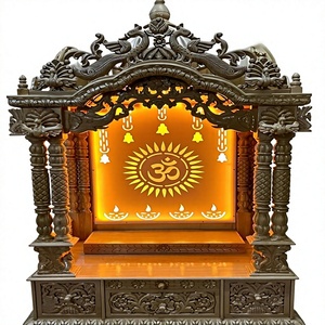 Gran Mueble de Pooja Oscuro y Pulido, Templo Tradicional de Madera de Teca Divina, Unidad de Pooja Tallada a Mano para el Hogar - Product Image 5