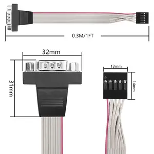 DB9 to 10Pin IDC seri kablo, RS232 seri erkek 10 Pin (2x5) IDC anakart Header paneli dağı düz şerit kablo (0.3m)