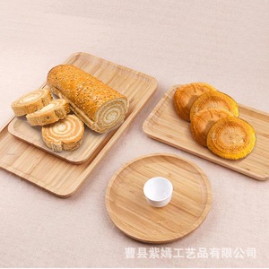 Ensemble de plateaux de service en bois, ronds et ovales, en bambou, avec pinces pour fruits, pain, thé, usage hôtelier - Product Image 3