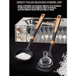 ชุดอุปกรณ์ครัวซิลิโคน 19 ชิ้น ทนความร้อน ไม่ติดกระทะ ช้อนตะหลิว มีดทำครัว พร้อมเขียง - Product Image 2