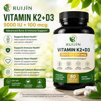 Capsules de Vitamine D3 K2 à Marque Blanche OEM 5000 UI pour l'Absorption du Calcium Osseux, le Soutien Immunitaire et Cardiaque, 60 Comprimés, Suppléments Végétariens