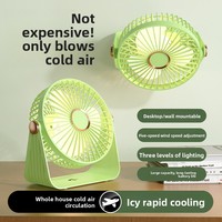 Nouveau mini ventilateur de bureau USB en plastique rechargeable avec veilleuse ; Ventilateur de circulation portable mural double usage pour dortoirs étudiants