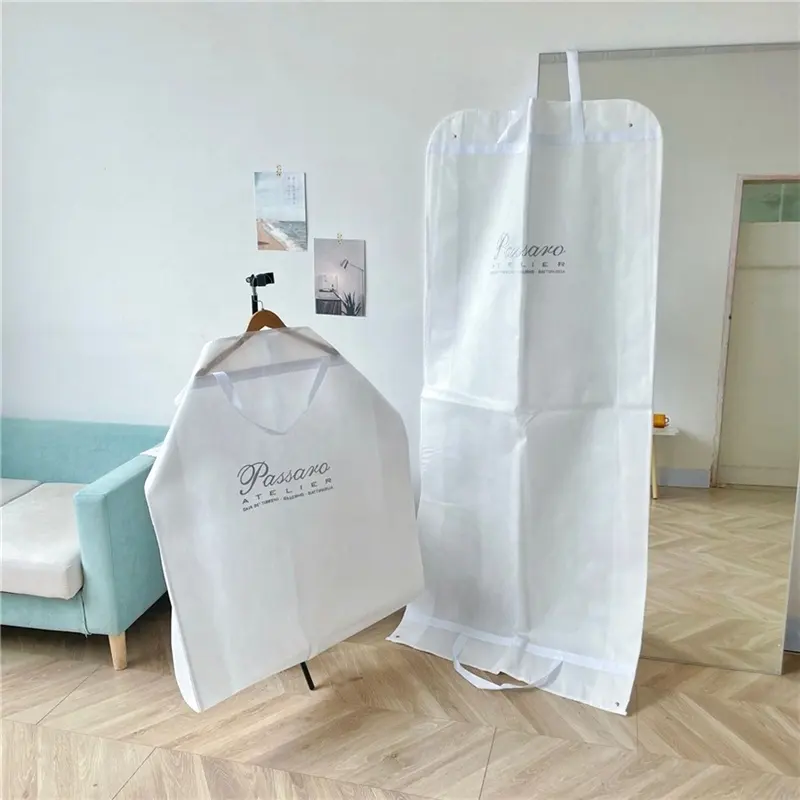 White Dust Hanger Suit Cover Garment Bag Non-Woven Dust Bag For Garments Zipper Clothing Bag Garment