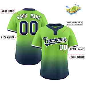 Maillot de softball personnalisé vert néon, bleu marine et blanc dégradé, authentique, à deux boutons, tendance - Product Image 2