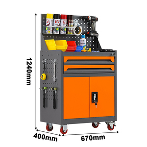 Xe đẩy dụng cụ bằng thép nặng, có bánh xe, dùng trong xưởng, nhà để xe, có 2 ngăn kéo, hộp đựng dụng cụ, tủ di động, chịu tải mạnh - Product Image 1