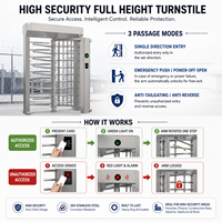 Tourniquet automatique pleine hauteur CE haute sécurité anti-escalade en acier inoxydable 304 avec contrôle d'accès QR RFID pour station de métro