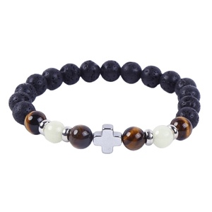 Nouvelle mode 2022 perle d'oeil <span class=keywords><strong>de</strong></span> tigre faite à la main <span class=keywords><strong>pierre</strong></span> <span class=keywords><strong>de</strong></span> <span class=keywords><strong>lave</strong></span> <span class=keywords><strong>noire</strong></span> perlé lumineux hématite Bracelets croisés - Product Image 1