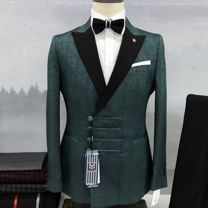 时尚城市男士小西装枪翻领高端伴郎连衣裙亮丽单排扣修身男士套装。 - Product Image 4