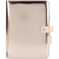Portefeuille de papeterie A6 de taille moyenne, classeur à fermeture éclair avec pochette, couverture en cuir, pour agenda à feuilles mobiles triple pliage, imprimé, économique