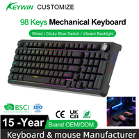 Clavier de jeu mécanique USB filaire avec interrupteurs marron LED, 98 touches ABS, anglais et russe, avec fonction N-Key Rollover et bouton rotatif – Stock usine
