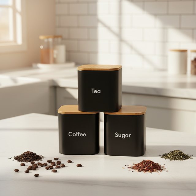 Best 3-Piece Ceramic Kitchen Canister Set for Coffee Tea Sugar