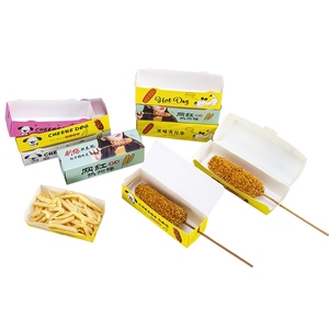 Takeaway printed korean corn dog food packaging container hot dog paper trays snack box