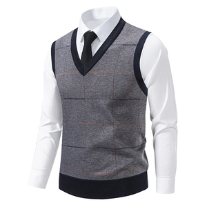 Pull Jacquard Personnalisé avec Logo OEM & ODM pour Hommes, Tricot d'Hiver à Col Rond, <span class=keywords><strong>Gilet</strong></span> sans Manches, Conception Personnalisée - Product Image 3