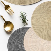 Ensemble de 6 sets de table et sous-verres ronds en tissu tressé solide, écologiques, résistants à la chaleur, lavables, pour table à manger