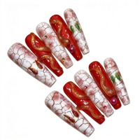Faux ongles à presser faits main, longs forme cercueil, motif dragon chinois 3D, charme métallique, feuille d'or, luxe oriental, artisanat lourd, ongles en gel, vente en gros