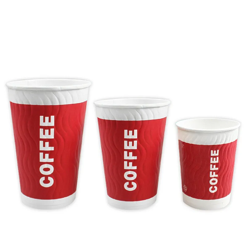 Tasse à café jetable en papier de couleur rouge imprimé de logo personnalisé pour boire gobelets en papier isolés à double couche pour eau chaude