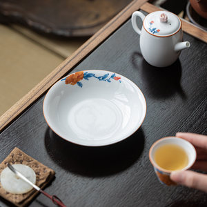 Hand Painted Peony Flower Round <b>Tea</b> Tray For Home <b>Tea</b> <b>Set</b> Accessories Dehua Ceramic 1 Pc - Product Image 4