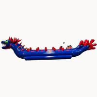 Bateau banane gonflable double bleu foncé pour sports nautiques, jeu aquatique amusant, bateau dragon flottant, jouet gonflable tractable pour l'eau