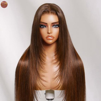 Peluca de Cabello Humano Liso Sedoso 13x4 5x5 Marrón con Encaje Frontal HD Sin Pegamento Pre-Desplumada para Mujeres Negras Estilo Bob Largo de Aspecto Natural