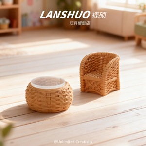 แลนซัวโต๊ะหวายจิ๋วพร้อมฝาปิดสำหรับตกแต่งบ้านตุ๊กตา 3D จำลองพลาสติกเรซิ่นงานฝีมือของเล่นรุ่น - Product Image 2