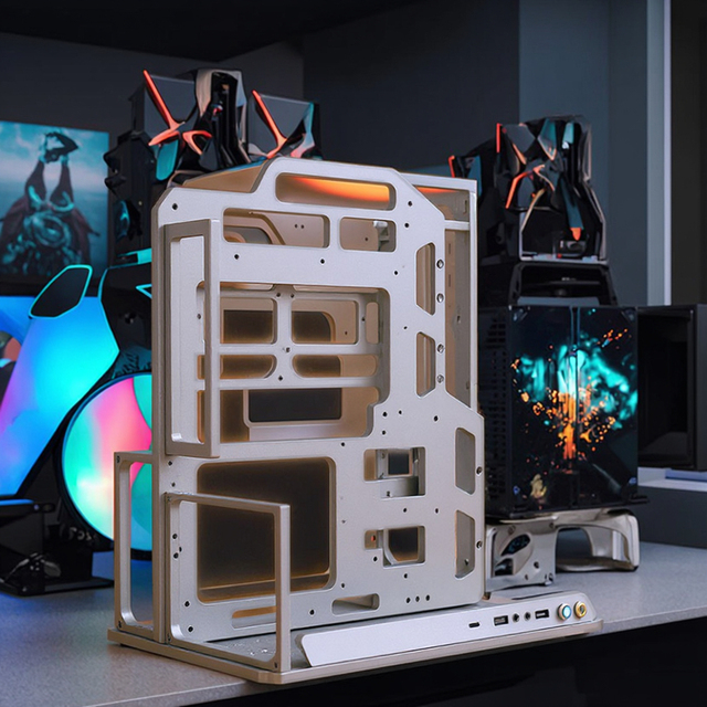 Socooler SOC-A-360-Y Mid Tower Modular Open Air PC Case Full Aluminum Alloy Chassis Side Panel Window Easy Build for Gaming Rack